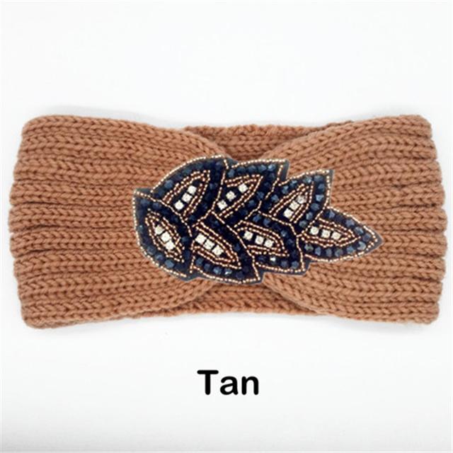 Women Rinestone Winter Headband Warmer Ear Knitted Wool Head Bands Turban Head Wrap Girl Bead Hairband Headwear Hair Accessories