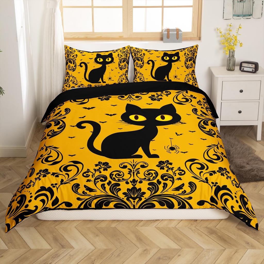 Black White Spider Web Duvet Cover Queen Halloween Gothic Bedding Set for Boys Adults Room Decor Hippie Floral Comforter Cover