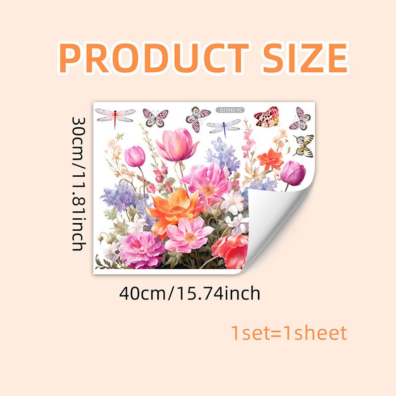 

Красочная наклейка на окно с бабочками и цветами Двусторонняя визуальная статическая наклейка Декоративная наклейка на стену для спальни и гостиной