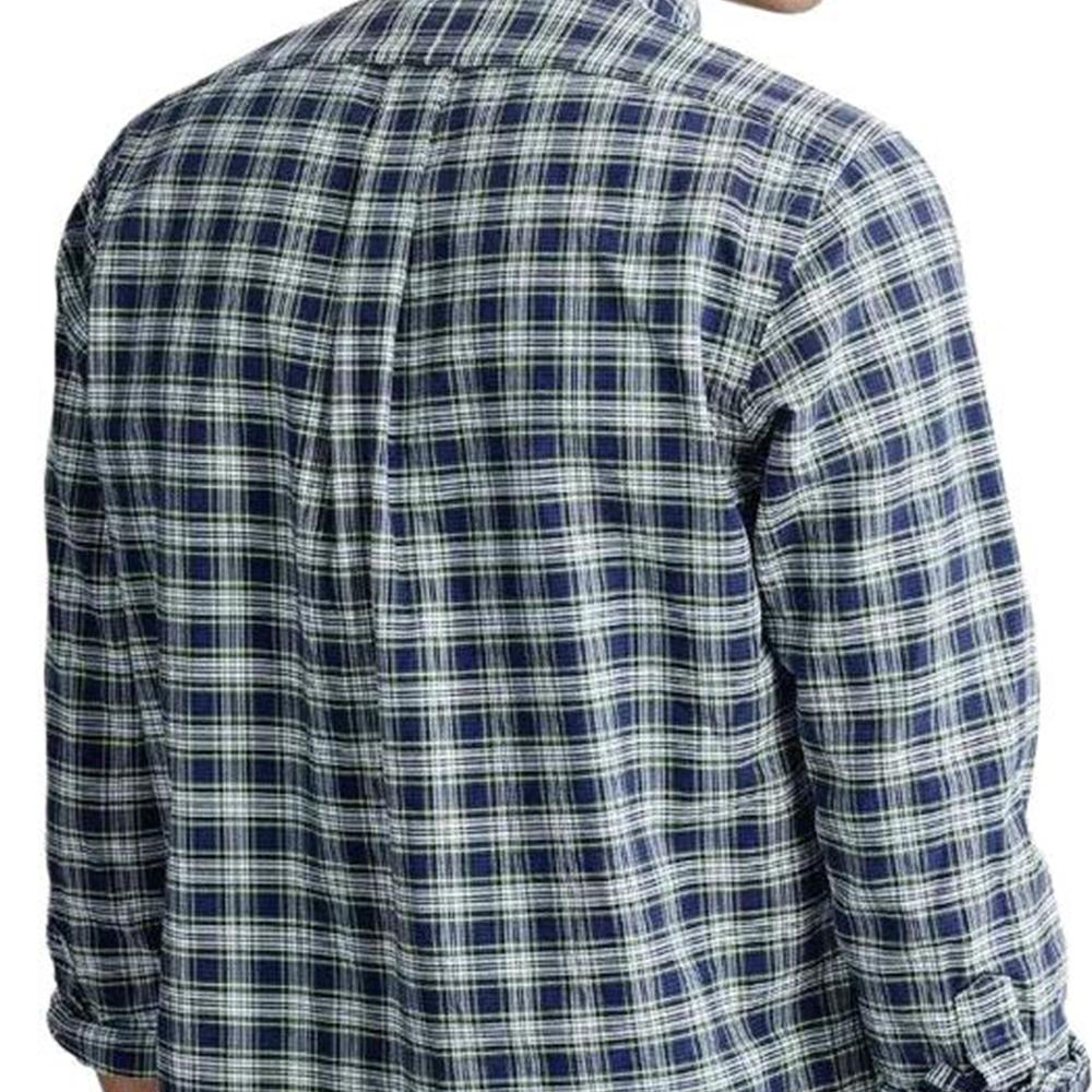 Polo Ralph Lauren Ss24 Green Checkered Pony Logo Embroidered Long Sleeve Shirt Men shirts Navy-Blue 710758901-005