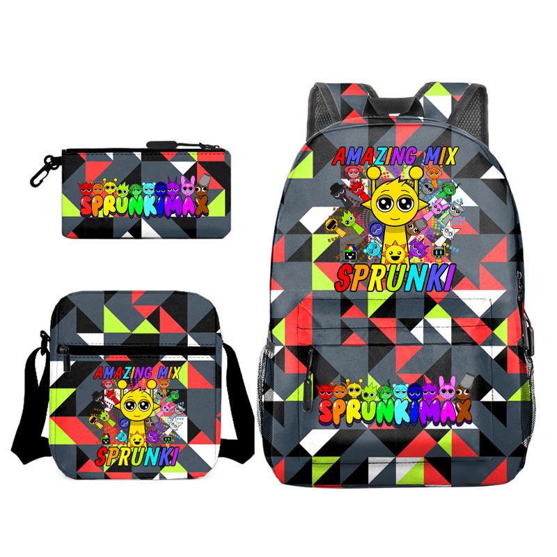 Rhythm Box Cartoon Large Capacity Starry Sky Student School Bag Sprunki Youth Backpack Three-piece Set D