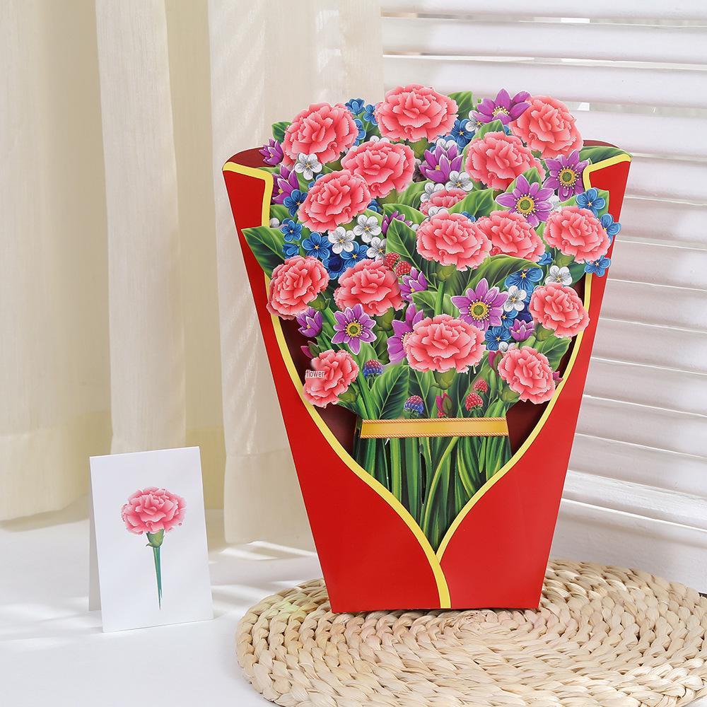 3D Pop-up Mother's Day Greeting Card with Hand-held Flowers
