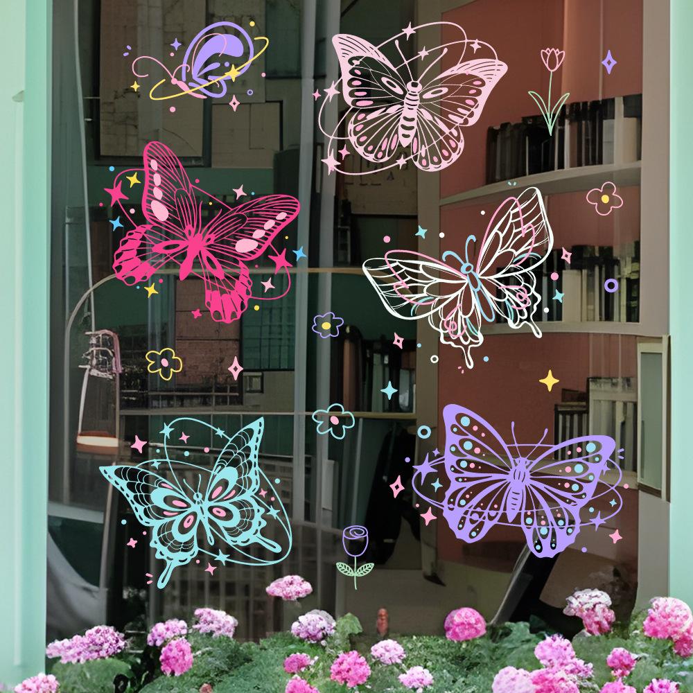 Simplicity, Hand-painted, Hollowed Out, Multi-color Butterfly, Glass Sticker, Balcony Window Decoration, Removable, Decorative Electrostatic Sticker
