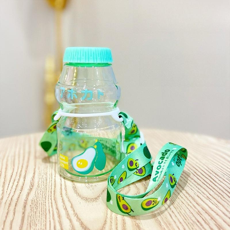 480ml Kawaii Plastic Water Bottle With Cup Strap Drinking Bottle Yakult Shape Cute Milk Carton Shaker Bottle for Kids/Girl/Adult