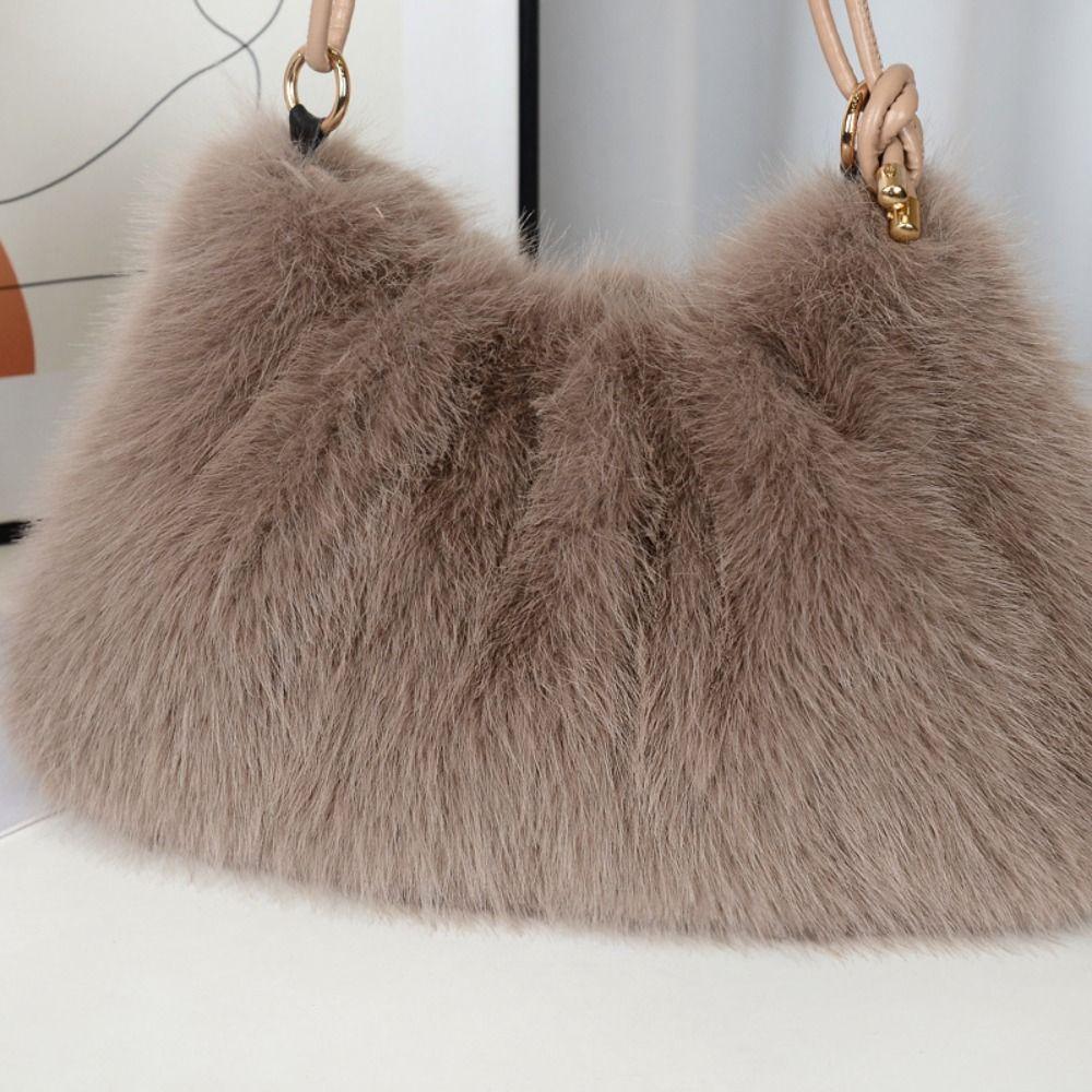 Warm Fluffy Shoulder Bag Soft Plush Tote Bag Portable Women Handbag Shopping