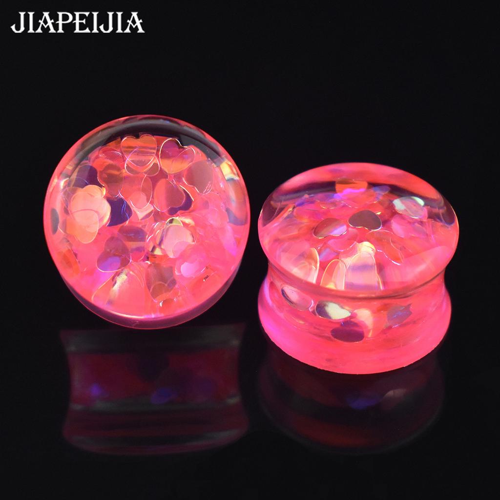 1 Pair 8-50mm Heart Glitter Lightweight Hypoallergenic Acrylic Double Flare Ear Plugs Piercing Jewelry