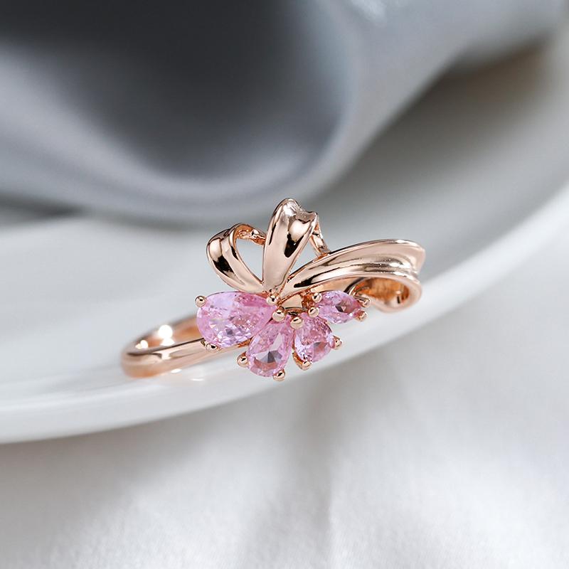 Pink Natural Zircon Ring For Women Trendy  Rose Gold Color Vintage Wedding Party Fine Daily Jewelry