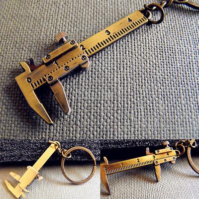 Vintage Portable Zinc Alloy Measuring Ruler Vernier Caliper Keychain Key Ring