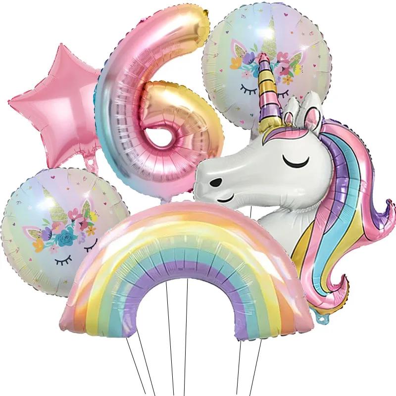 Rainbow Unicorn Birthday Party Decor Unicornio Gifts Tableware Balloons Banner Bracelets Keychain Girls Party Favors Photo Booth