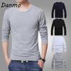 Danmo Men's T-Shirts Long Sleeve Slim Men T-Shirt Young Man Pure Color Tops Tees Shirt O-Neck For Male Boys T-shirt