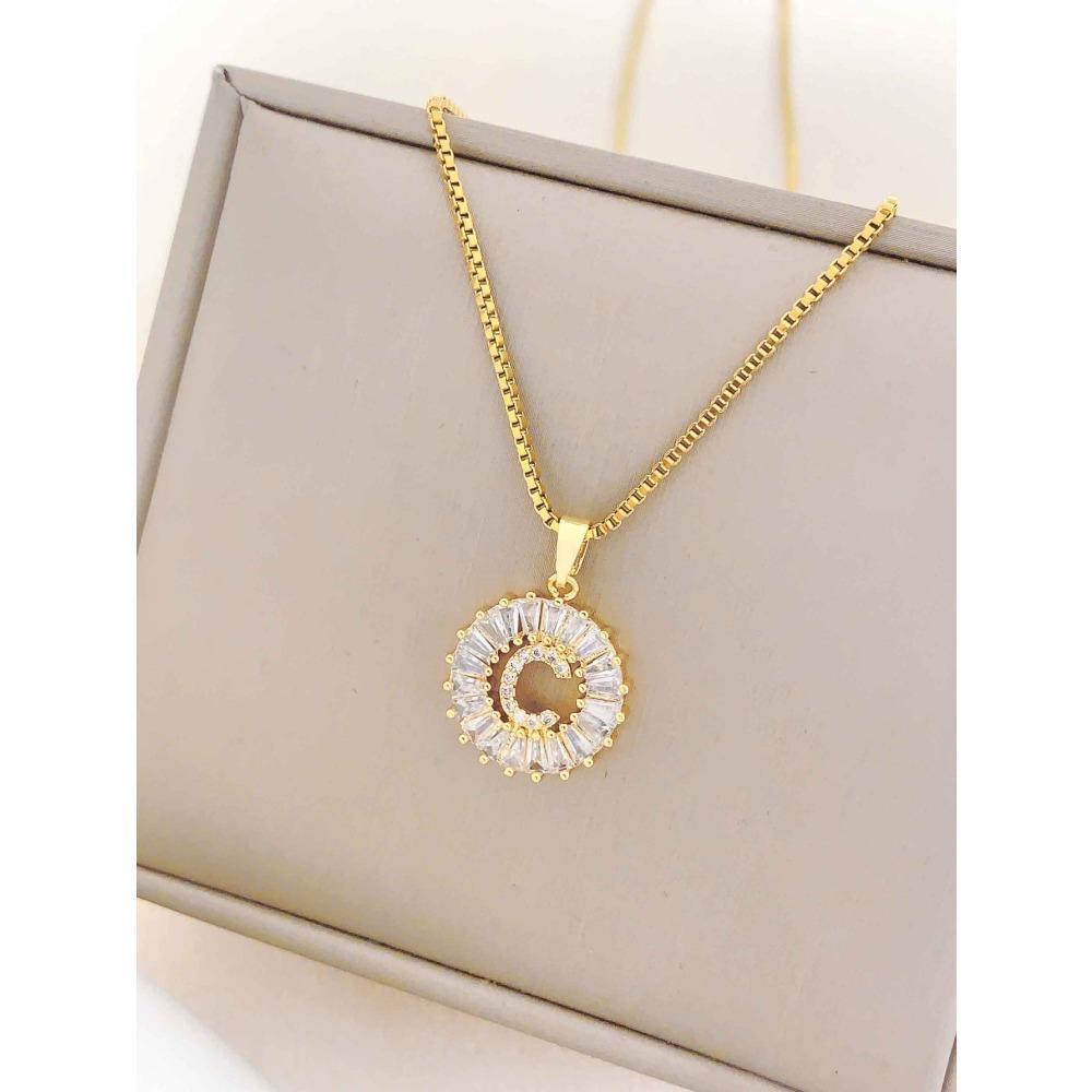 Necklace Does Not Fade, Women's Summer Square Circle Letter Necklace, Titanium Steel Necklace, Versatile High-end Clavicle Chain