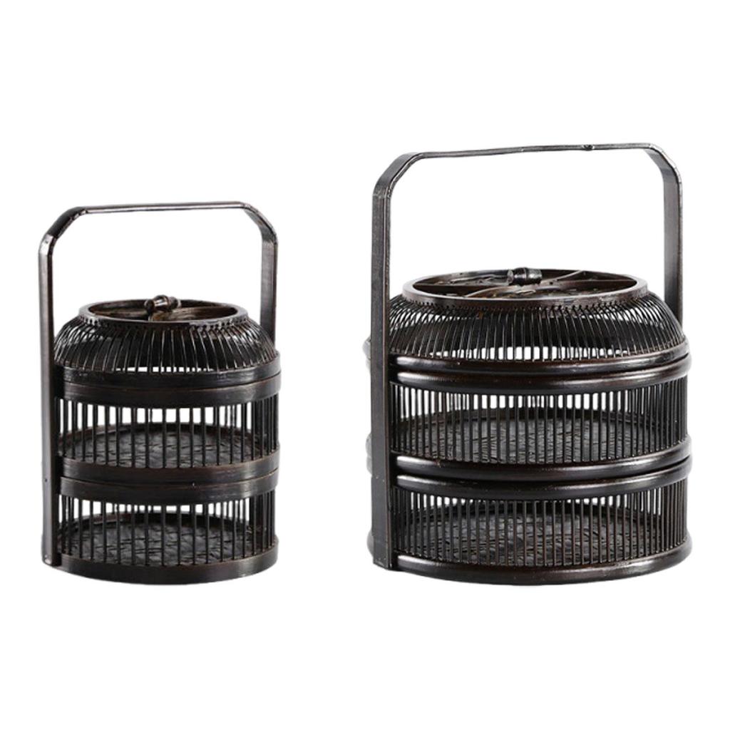 Bamboo Storage Box Double Layers Japanese Fruit Basket for Holiday Daily 2 Tiers Bamboo Storage Box Japanese Fruit Basket