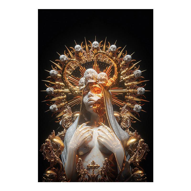 Black Golden Red Abstract Skeleton Art Canvas Poster Gothic Painting Print Metallic Texture  Skull Pictures Room Home Wall Decor