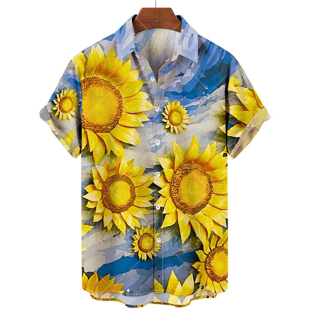Camicie Hawaiane da Uomo Stampa 3D Grafica Girasole Moda Bottoni Manica Corta Collo a Revers Streetwear Camicie Hawaiane per Uomo Estate
