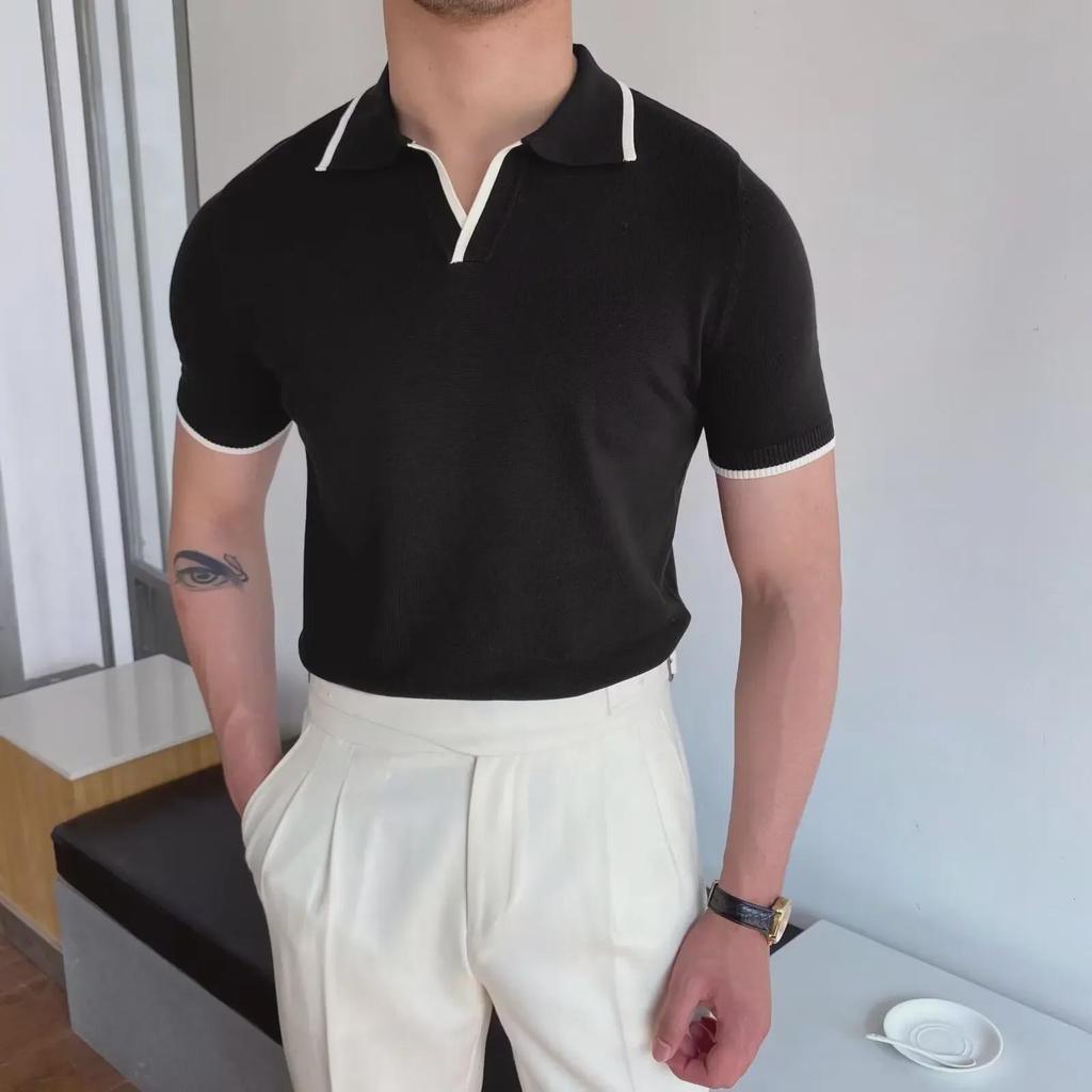 Men's Summer Slim Fit Ice Silk Polo - Short Sleeve, Pure Color, Casual Korean Style