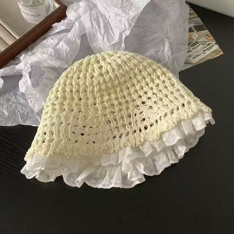 Lace Lace Beach Hat Straw Hat Women's Summer Curled Seaside Hollow Lafite Sun Hat Big Brim
