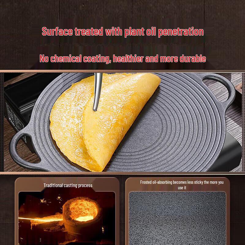 Non-Coated Cast Iron Grill and Frying Pan