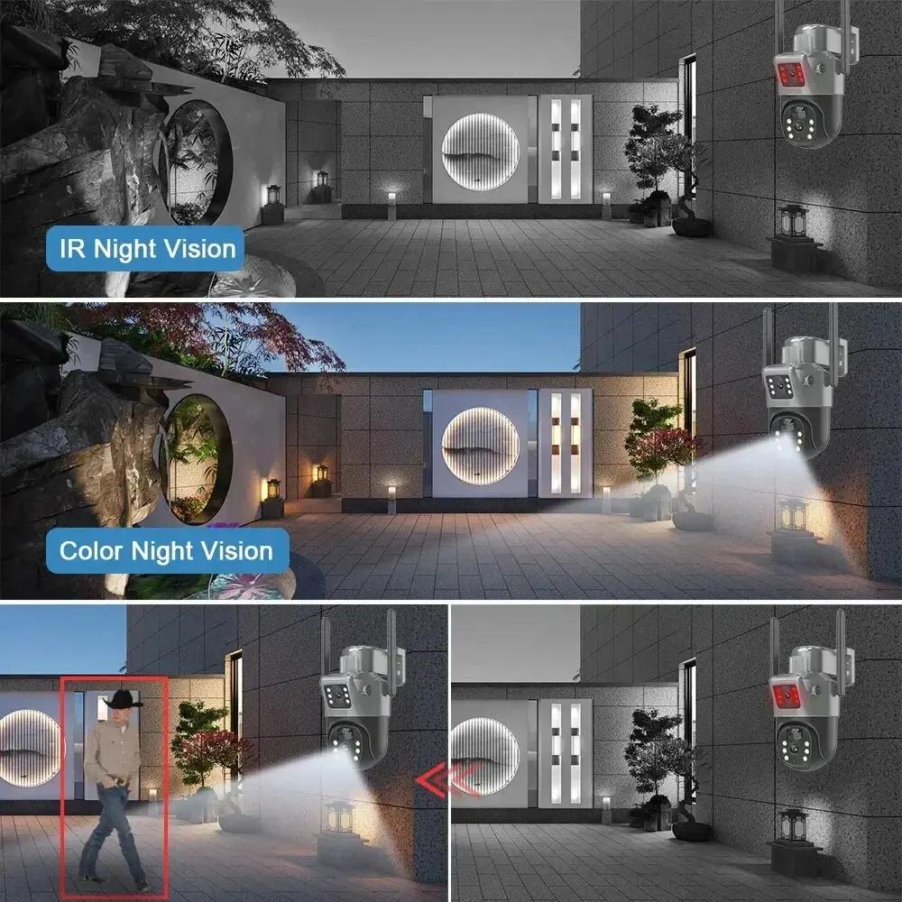 Kamera słoneczna PIR 4G Sim zewnętrzny podwójny obiektyw WiFi 8MP 4K IP Camara Panel słoneczny CCTV V380 Pro ochrona bezpieczeństwa wbudowana bateria