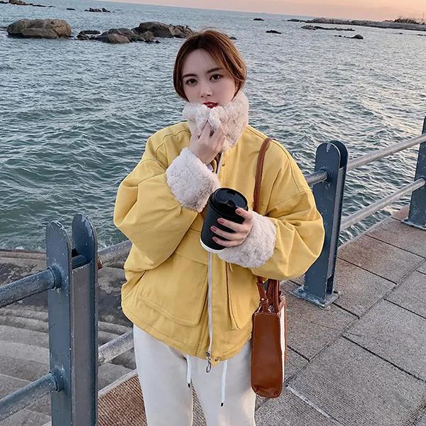 WTEMPO Winter Large Size Warm Woolen Women's Cotton-padded Jackets Solid Color Casual Loose Thickened Short Cotton Parkas