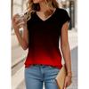 Summer Fashion Gradient 3D Print T-Shirts Women's V-Neck Short Sleeve T Shirt