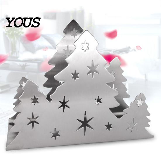 Kitchen Counter Napkin Rack Christmas Tree Holder, Stainless Steel Vertical Paper Towel Stand, Durable Holder Decorative Dispenser for Holiday