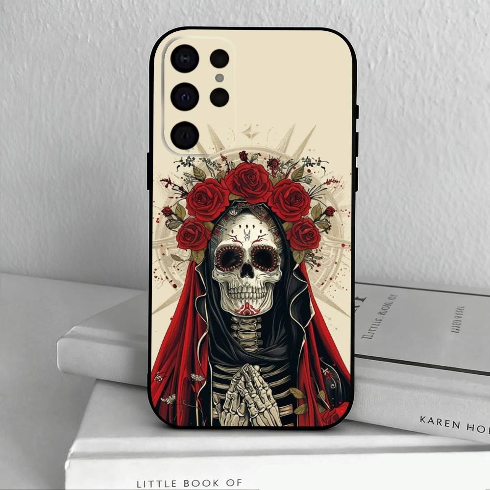 Santa M-Muerte P-print-T Phone Case For Samsung S25,24,23,22,30,21,10,9,Ultra,Plus,Lite,FE,4,5 G Soft Black Case