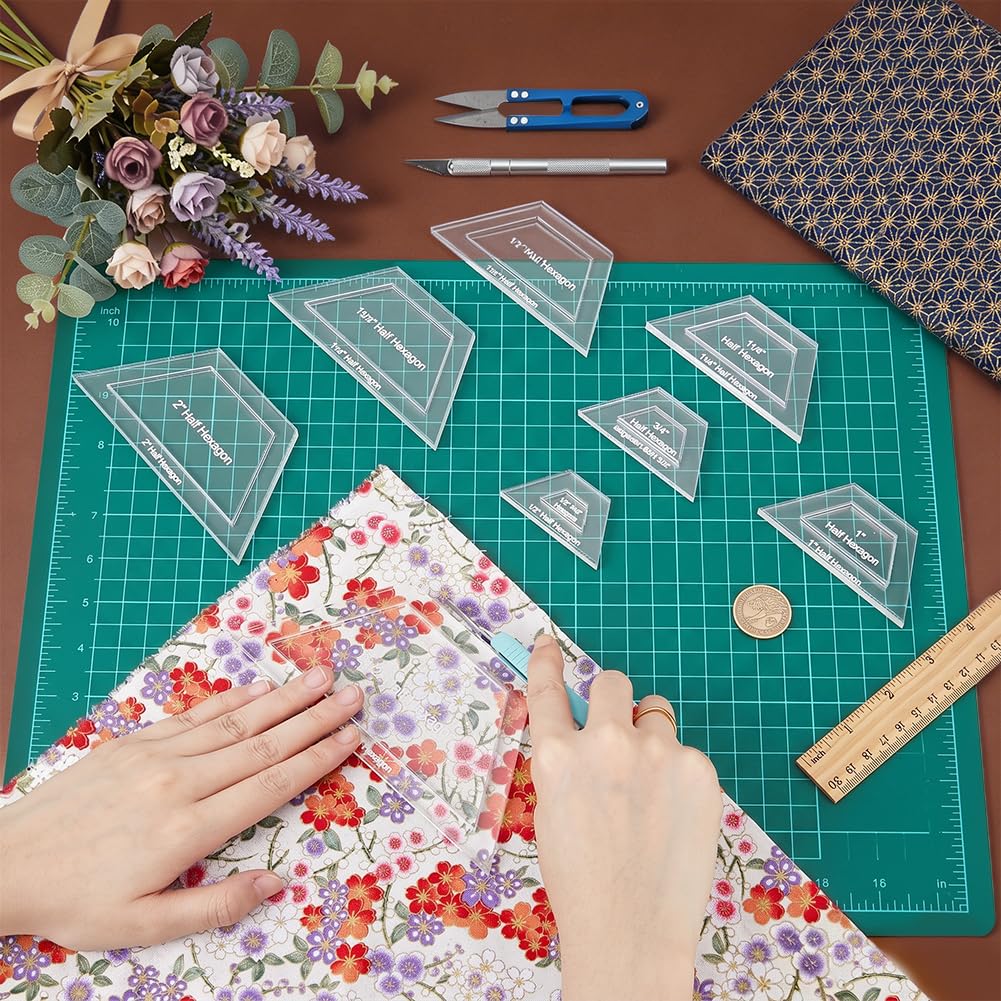 BENECREAT Set of 8 Sizes Trapezoid Quilting Acrylic Quilting Ruler Transparent Sewing for Handmade Patchwork Cutting Patchwork Sewing 6mm Thickness