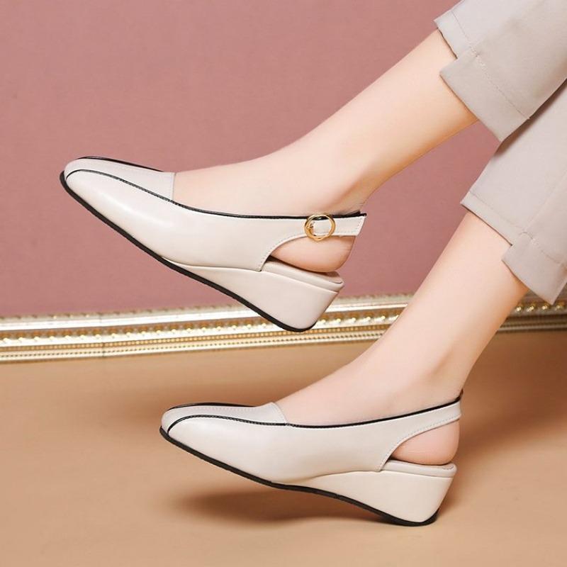 French Leather Women Shoes New High Quality Oxfords Slip on Sandals for Women Trendy Retro Slope Heel Casual Shoes Spring Autumn