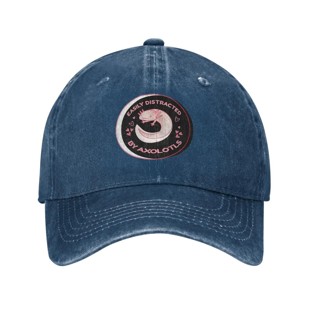 LEICHT DURCH AXOLOTLS ABGELENKT Gewaschene Jeans-Kappe Lässige Baseballkappen Verstellbarer Hut Sommer Unisex Baseballkappen