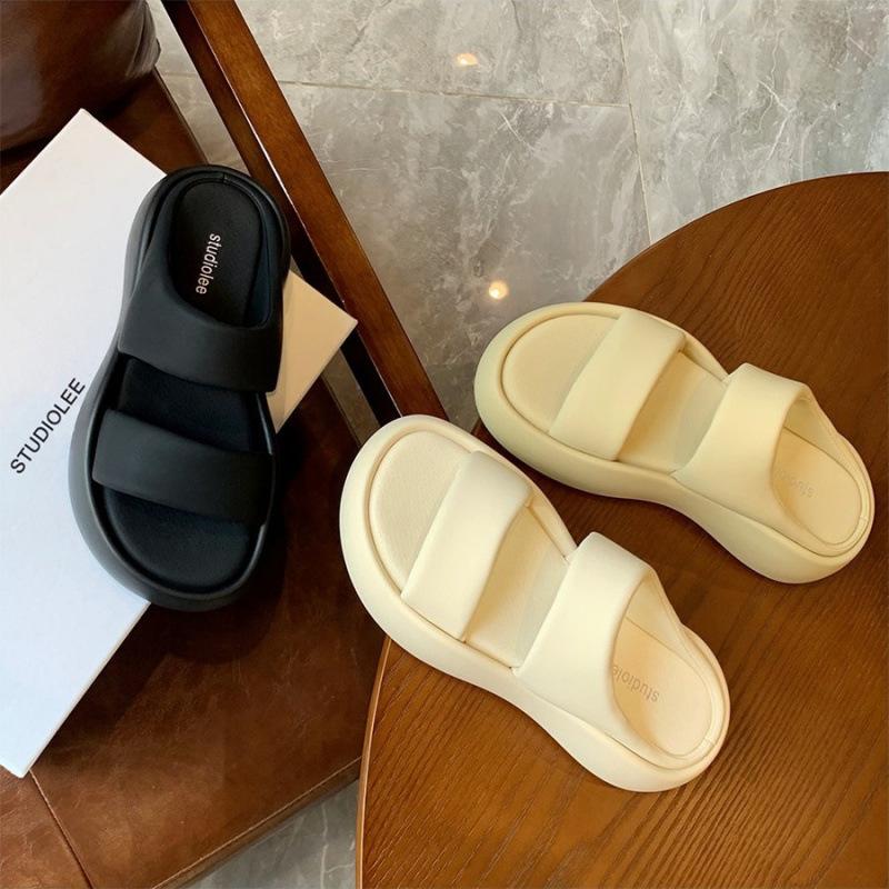 

Shoes round head thick sole wide edge double word with soft elastic cool slippers women 35 чорний