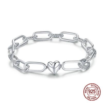 New Paper Clip Bracelet for Men and Women, Simple Cool Casual Style S925 Silver Jewelry