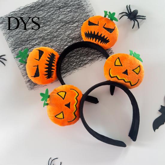 Comfortable Soft Elastic Hairbands Halloween Plush Pumpkin Headband, Fuzzy Orange Ghost Face Decorative Holiday Photo Props Hair Accessories for Women