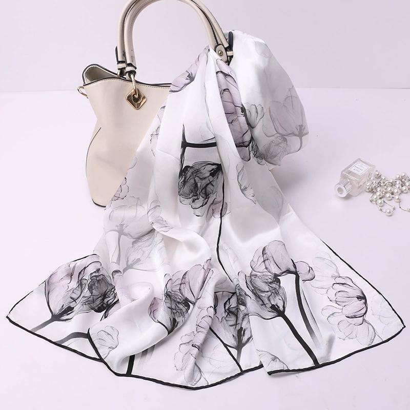 High Quality 100% Silk Scarf Shawl Hijab Wrap Women Hand Roll Edge Spring Summer Beach Scarves