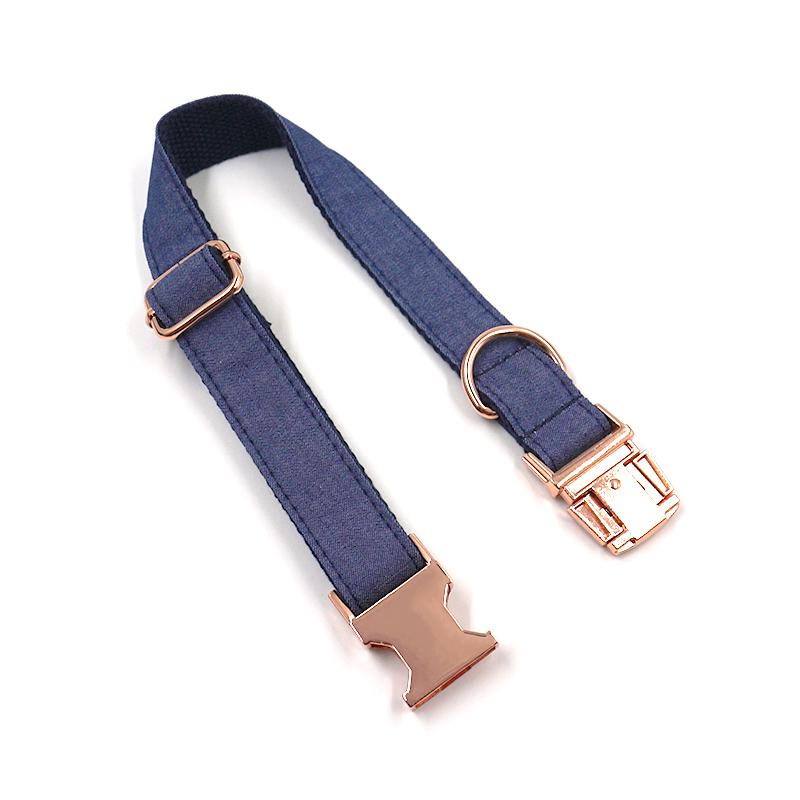 Chinese Leading Factory Custom High Quality Luxury Denim Metal Buckle Dog Collar Rose Gold Hardware Pet Collars Private Label