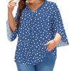 Women's Prined V-neck Plus Size Tops 3/4 Sleeves Elegant Shirt Tops