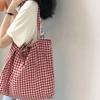 Cloth Printed Shoulder Bag Print Handbag Simple Grid Pattern Canvas Bag  Women