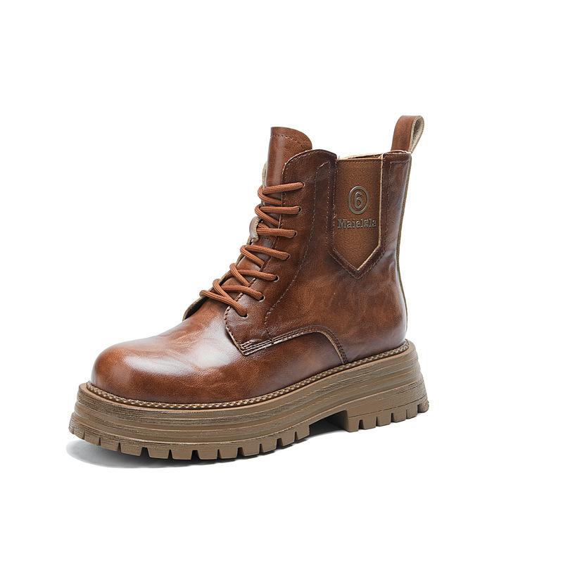 8582 Early Autumn Martin Boots Women's 2025 New Platform Shoes British Style Brown Small Retro Inner Height-increasing Short Boots