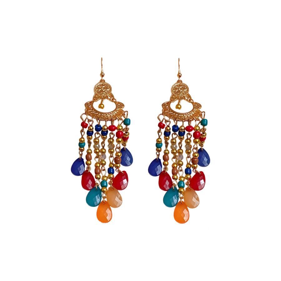 Bohemian glass rice beads water drop ear hooks retro ethnic style earrings fashion personality earrings niche high sense