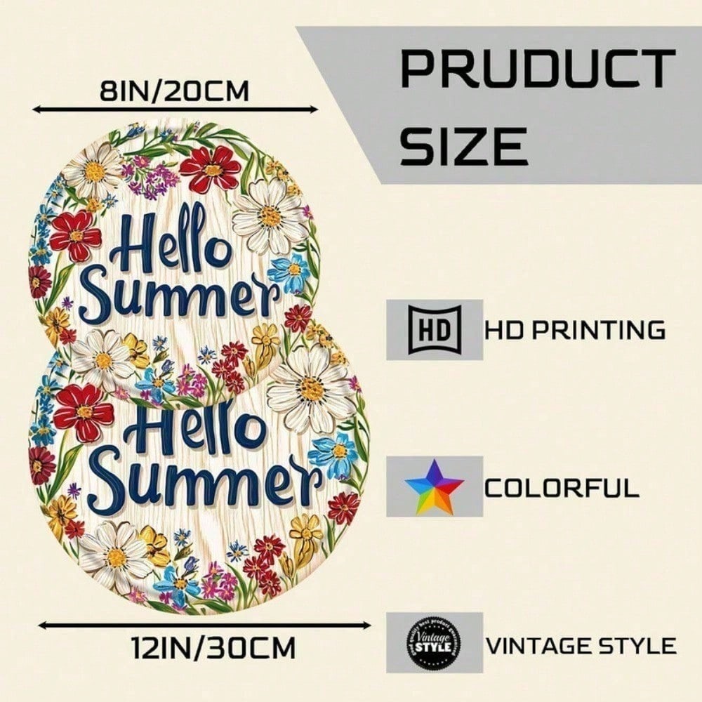 

VHLLSS Retro Summer Beach Wall Sign Funny Hello Vintage Round Metal Tin Art Home Bar Coastal Decor різнокольоровий