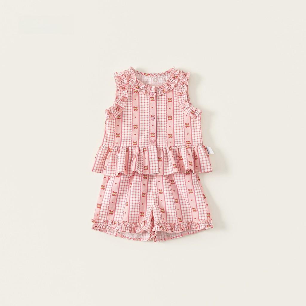 

Girl Summer Gingham Twopiece Set With Lace Shorts For Kids Age 3 To 8 90