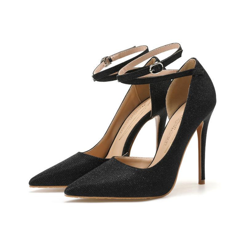 

New sexy pointed ankle cross buckle high stiletto side empty women s large size gold wedding shoes silver bridal shoes 43