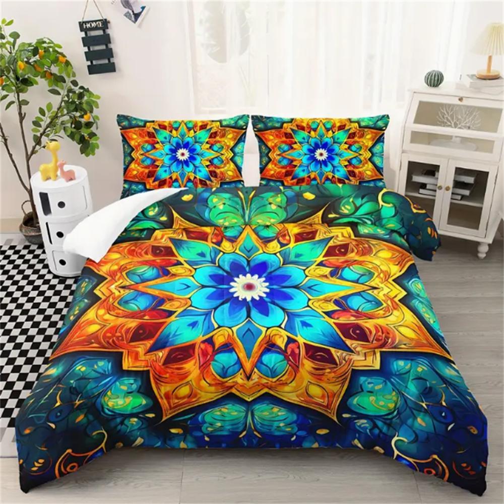 

Flower Duvet Cover Set, Microfiber Colorful Flower Pattern Bedding Set in a Bag for Women, 1 Duvet Cover and 2 Pillowcases EU Single 135x200cm