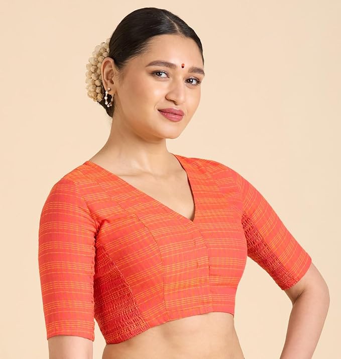 Женская хлопковая блузка для сари в клетку мадрас с короткими рукавами и эластичными боковинами XS