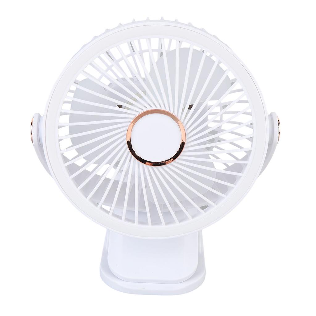 Kleiner Schreibtischventilator mit Klemme 5 Geschwindigkeitsstufen 3 Helligkeitsstufen 720 Grad Drehung Wiederaufladbar