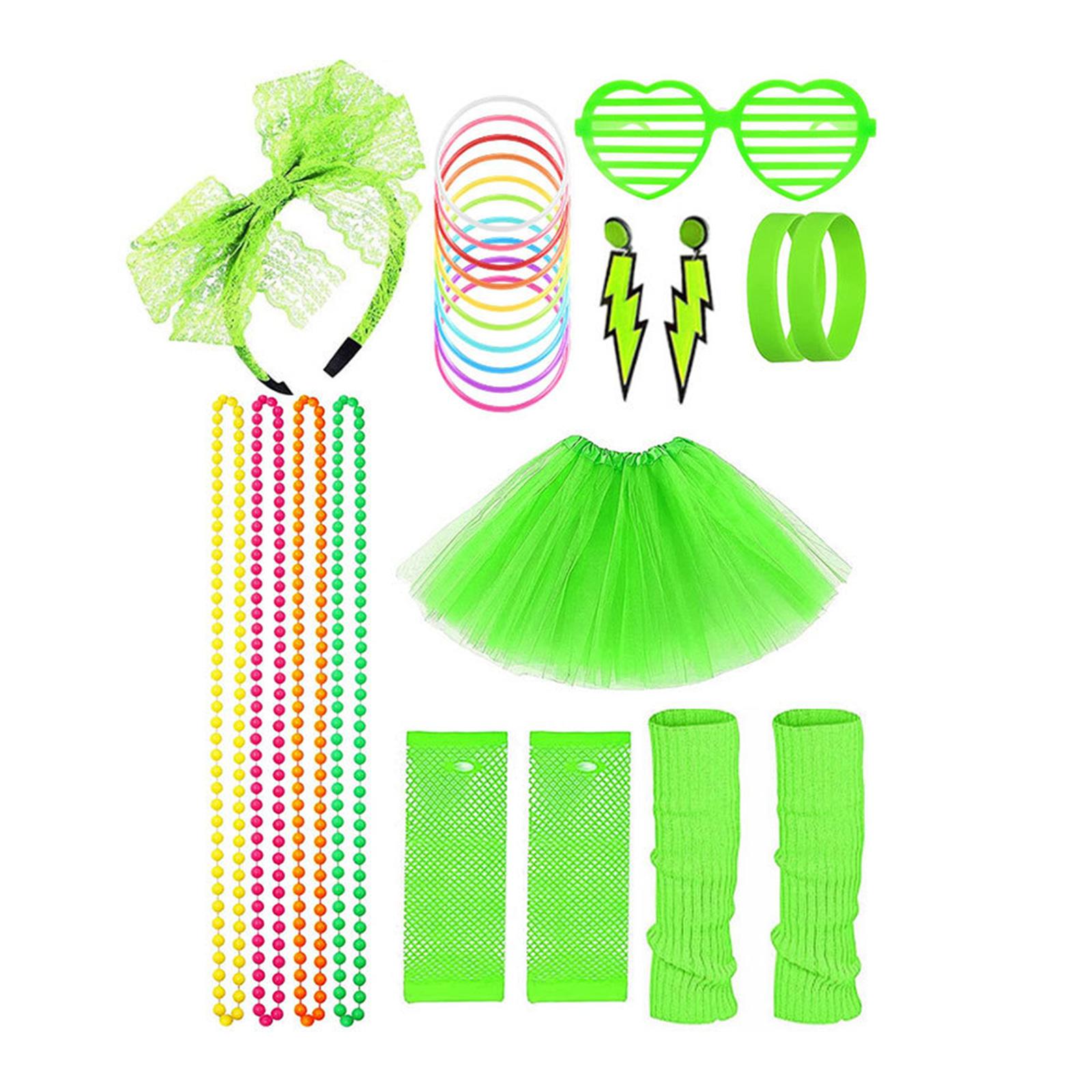80s Costume Accessories for Women,Tutu Necklace Headband Earring Fishnet Gloves Legwarmers 80s Party Halloween Outfit 2