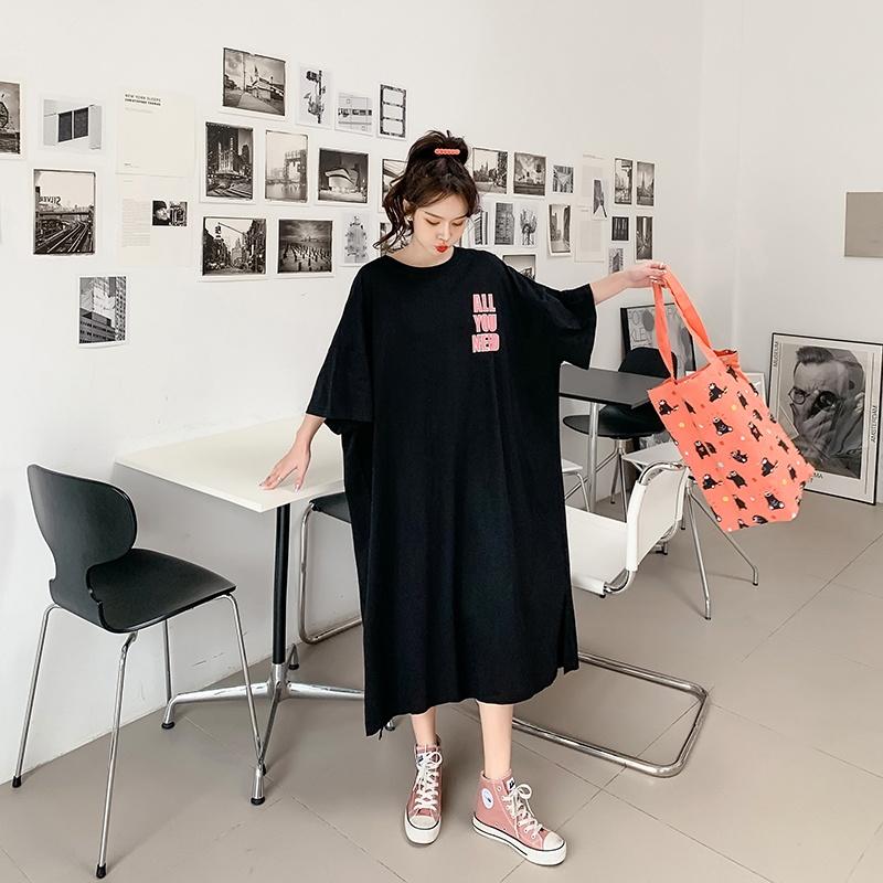 

Женское платье-футболка с короткими рукавами и круглым вырезом, большого размера, свободного кроя, длинное, в стиле кэжуал, длиной до колена, для сна 4XL чёрный