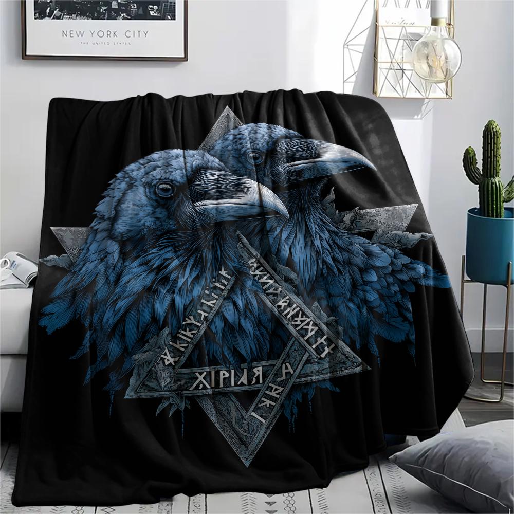 Viking Raven and Warship,pattern Flannel Blanket, High Quality Comfortable for All Seasons, Home Decor, Warmth and Comfort, Perfect for Gifts.