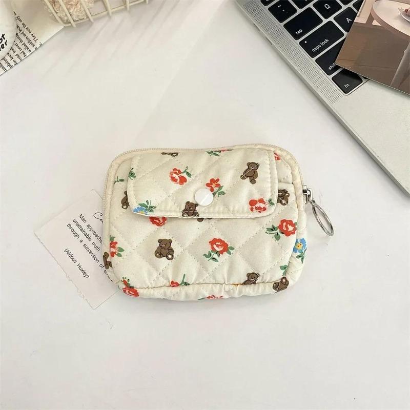 Cute Cartoon Floral Quilting Document Storage Bag Card Wallet Coin Purse ID Card Holder Driver's License Holder Badge Holder