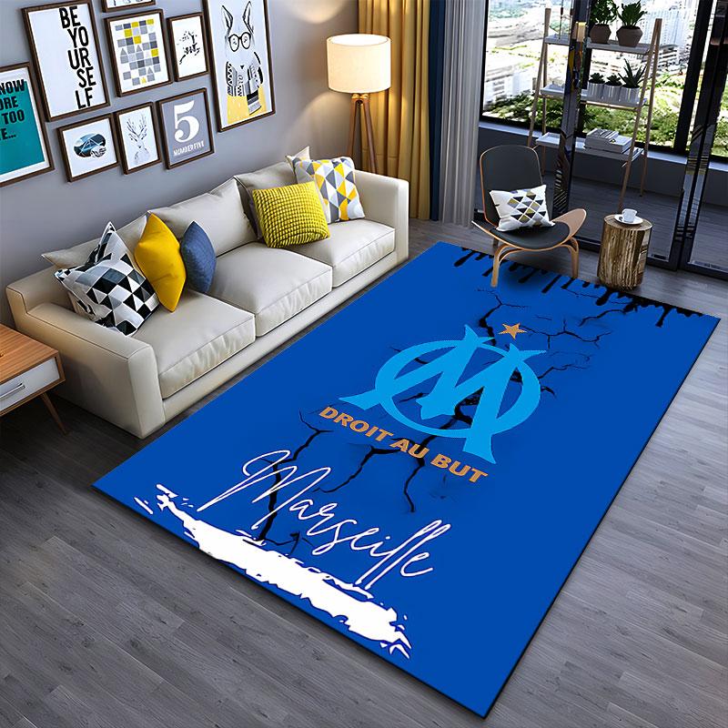 Marseille Logo Blue Carpet suitable as a non-slip mat for the living room or bedroom sofa