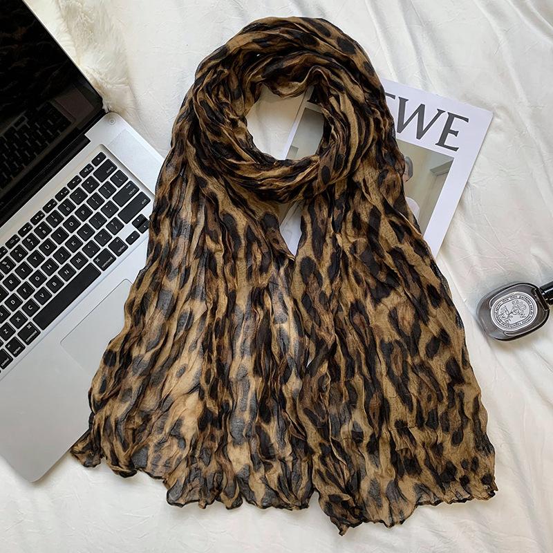 Vintage Spice Girl Style Leopard Print Scarf Women's Premium Sense Long Silk Scarf Yarn Thin Pure Desire Scarf Scarf Shawl